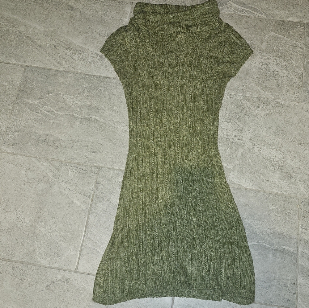 JJ Always Green Olive Cowl Neck Light Knit Sweater Bodycon Dress